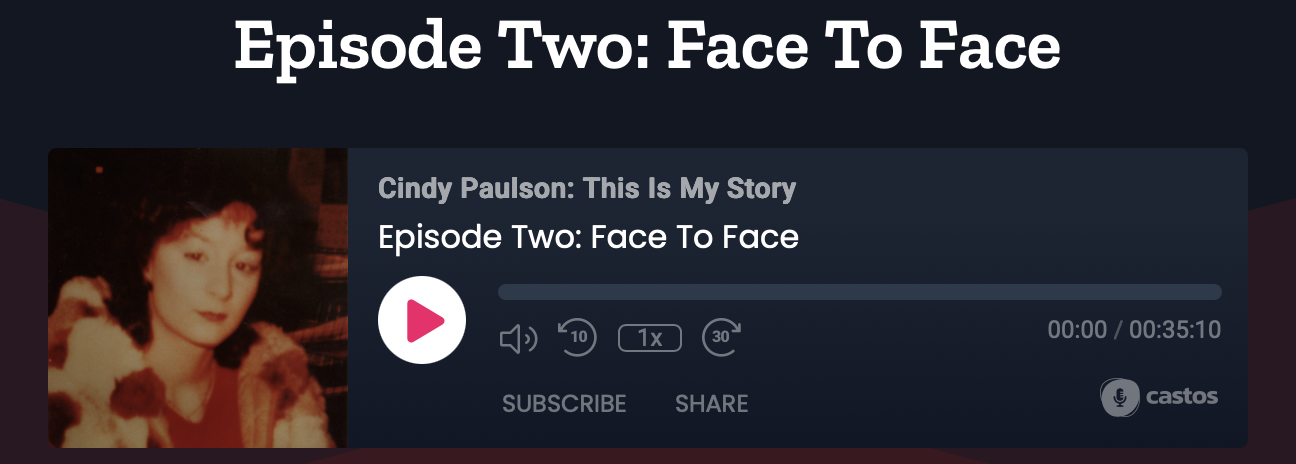 Cindy's podcast on Castos. 
Cindy Paulson: This Is My Story