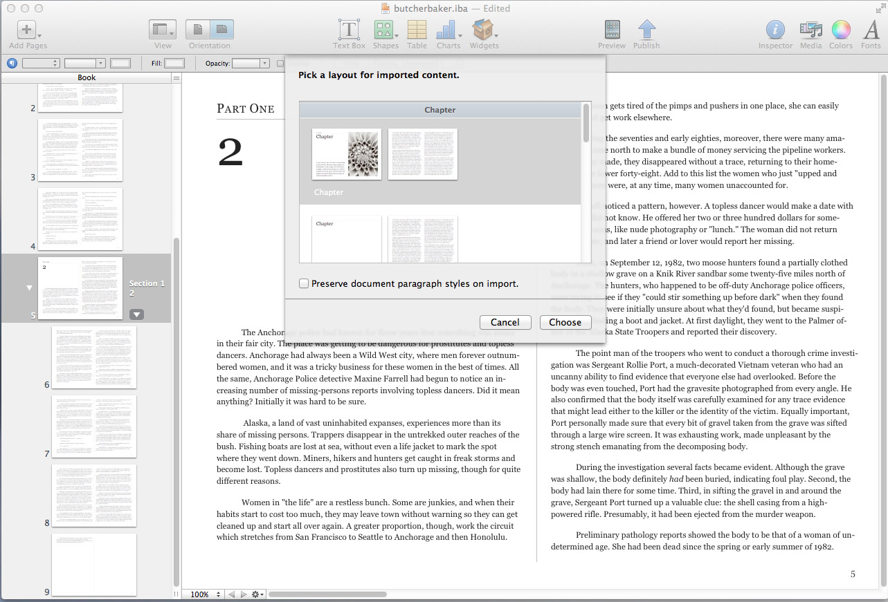 iBooks Author layout choices